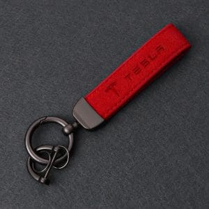 מחזיק מפתחות יוקרתי בשילוב עור  – לוגו טסלה