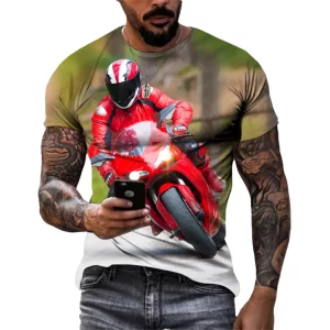 חולצה מודפסת בתלת מימד, מוטיב אופנועי ספורט, מגוון רחב לבחירה.