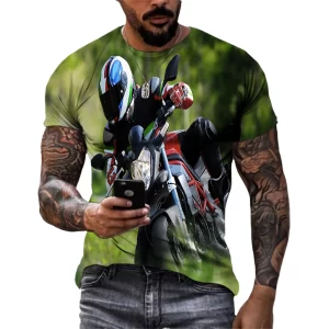 חולצה מודפסת בתלת מימד, מוטיב אופנועי ספורט, מגוון רחב לבחירה.