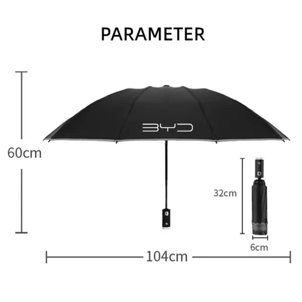מטרייה יוקרתית כולל פנס לד לרכבי בי.וי.די. BYD F3 E6 Yuan Plus Atto F0 G3 I3 Ea1